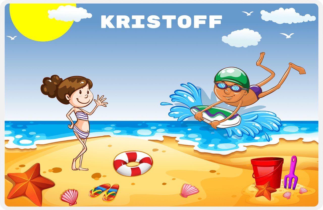 Personalized Beach Placemat III - Body Boarding - Black Boy II -  View