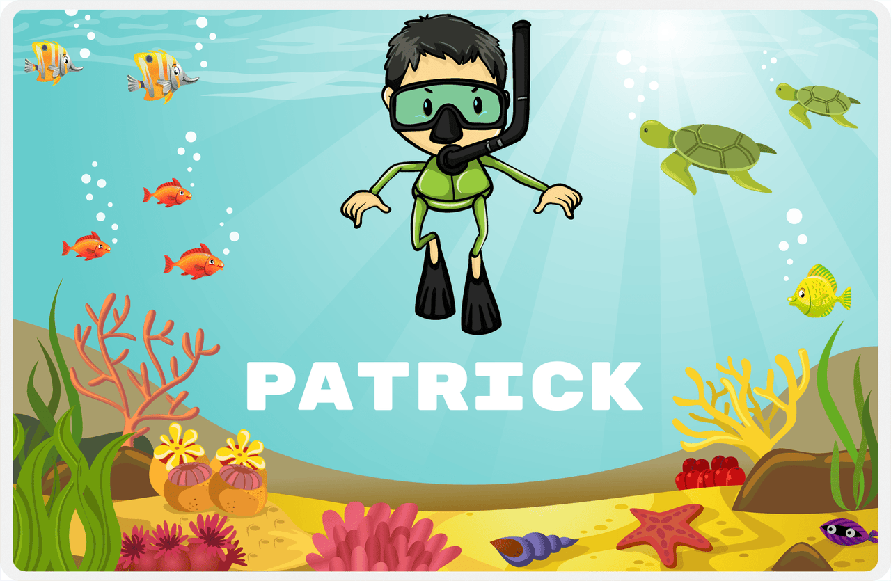 Personalized Beach Placemat VIII - Snorkeling Fun - Asian Boy -  View
