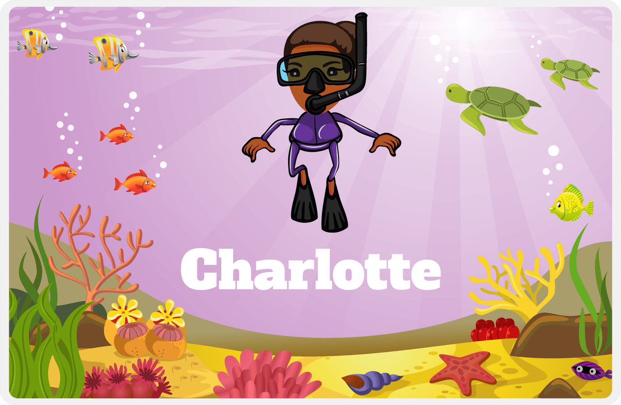 Personalized Beach Placemat IX - Snorkeling Fun - Black Girl II -  View
