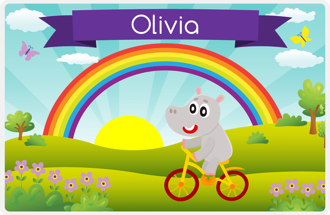 Personalized Bicycle Placemat I - Animal Cyclist - Hippo -  View