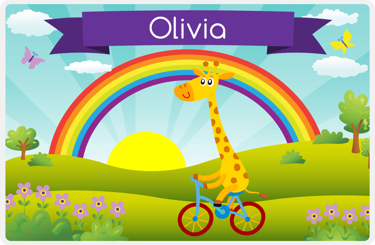 Personalized Bicycle Placemat I - Animal Cyclist - Giraffe -  View