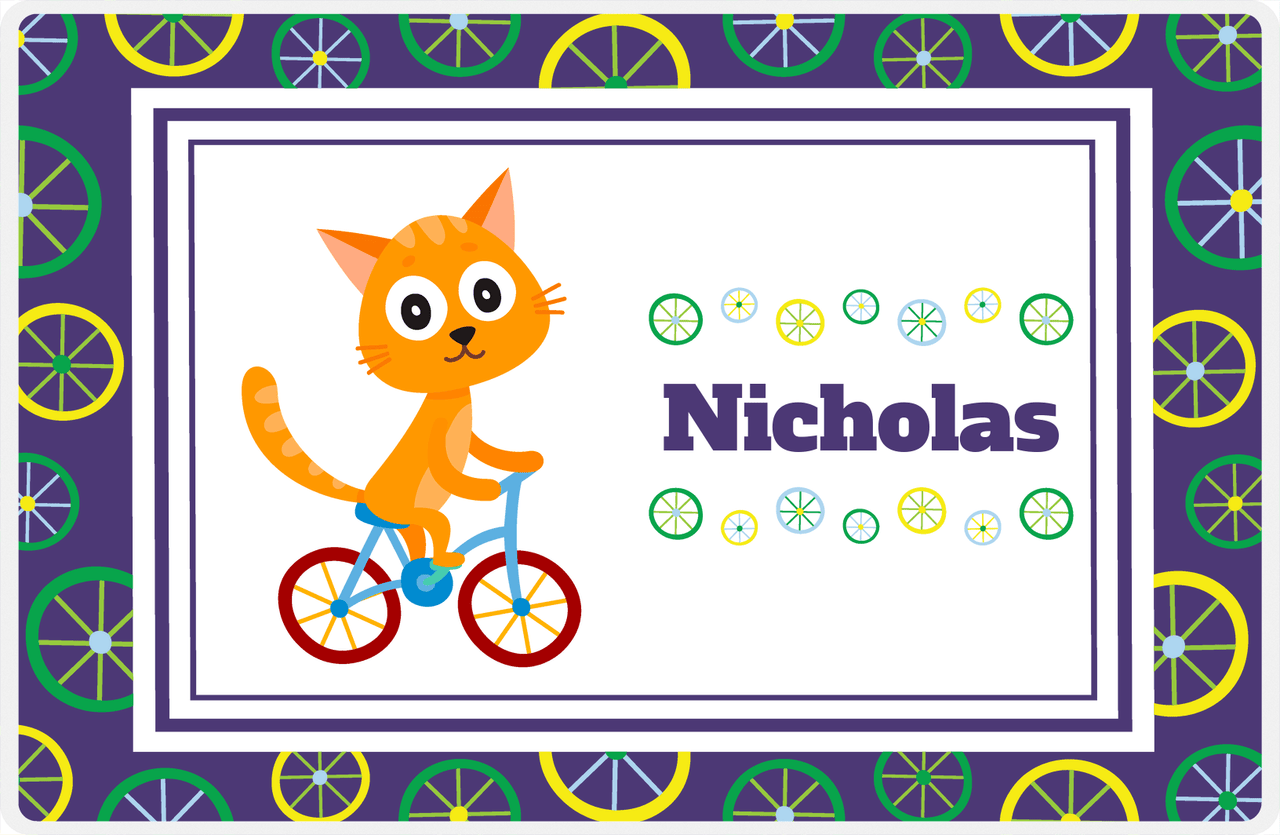 Personalized Bicycle Placemat III - Wheels Border - Cat -  View