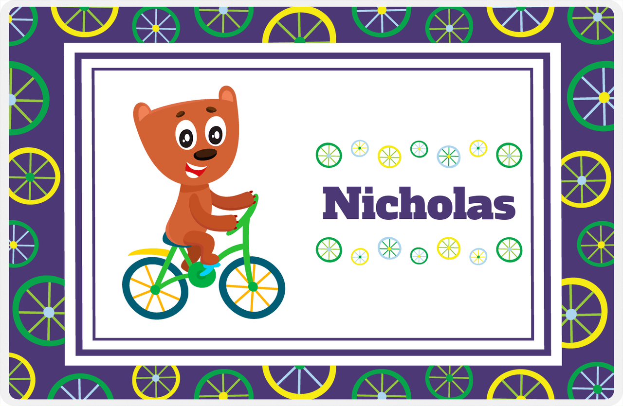 Personalized Bicycle Placemat III - Wheels Border - Bear -  View