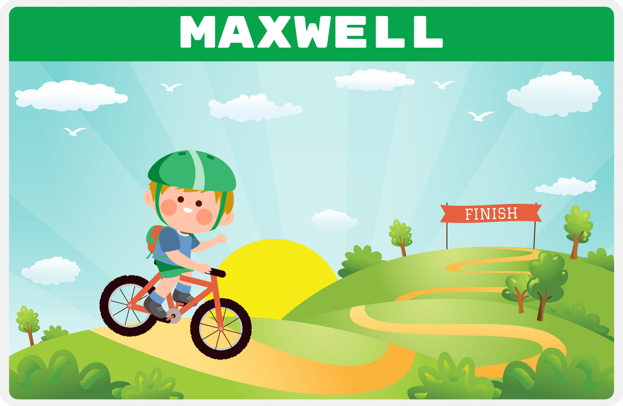 Personalized Bicycle Placemat IV - Downhill Race - Blond Boy -  View