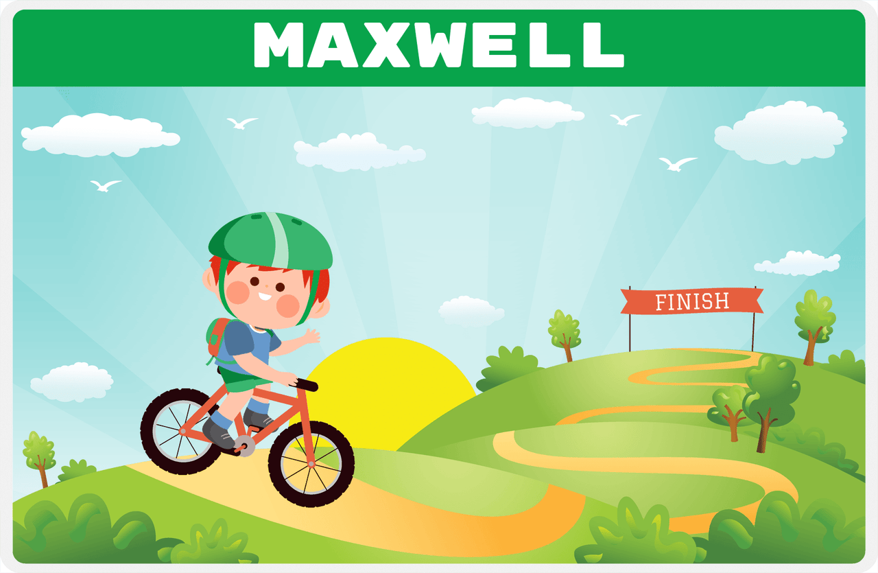Personalized Bicycle Placemat IV - Downhill Race - Redhead Boy -  View