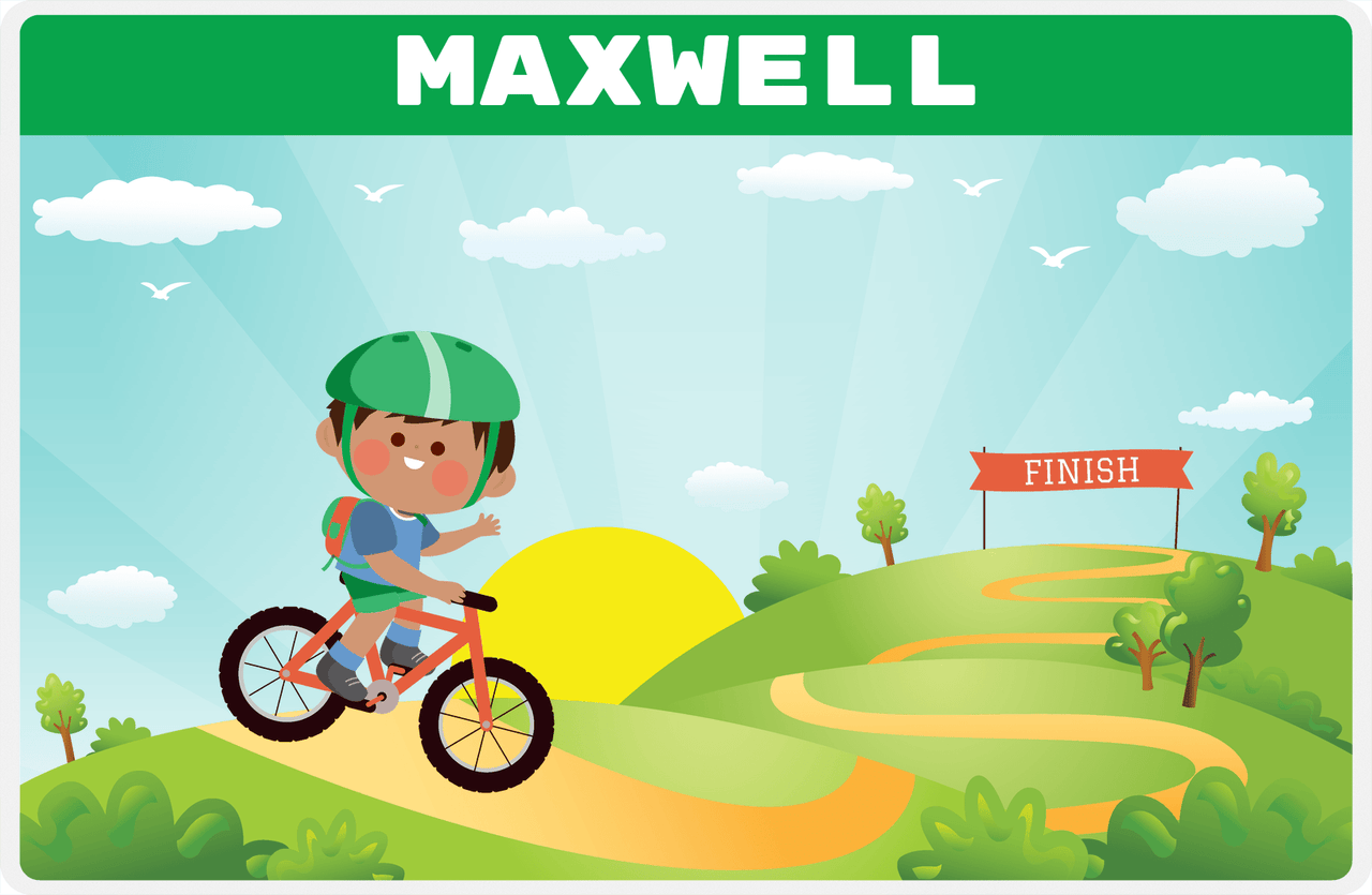 Personalized Bicycle Placemat IV - Downhill Race - Black Boy I -  View
