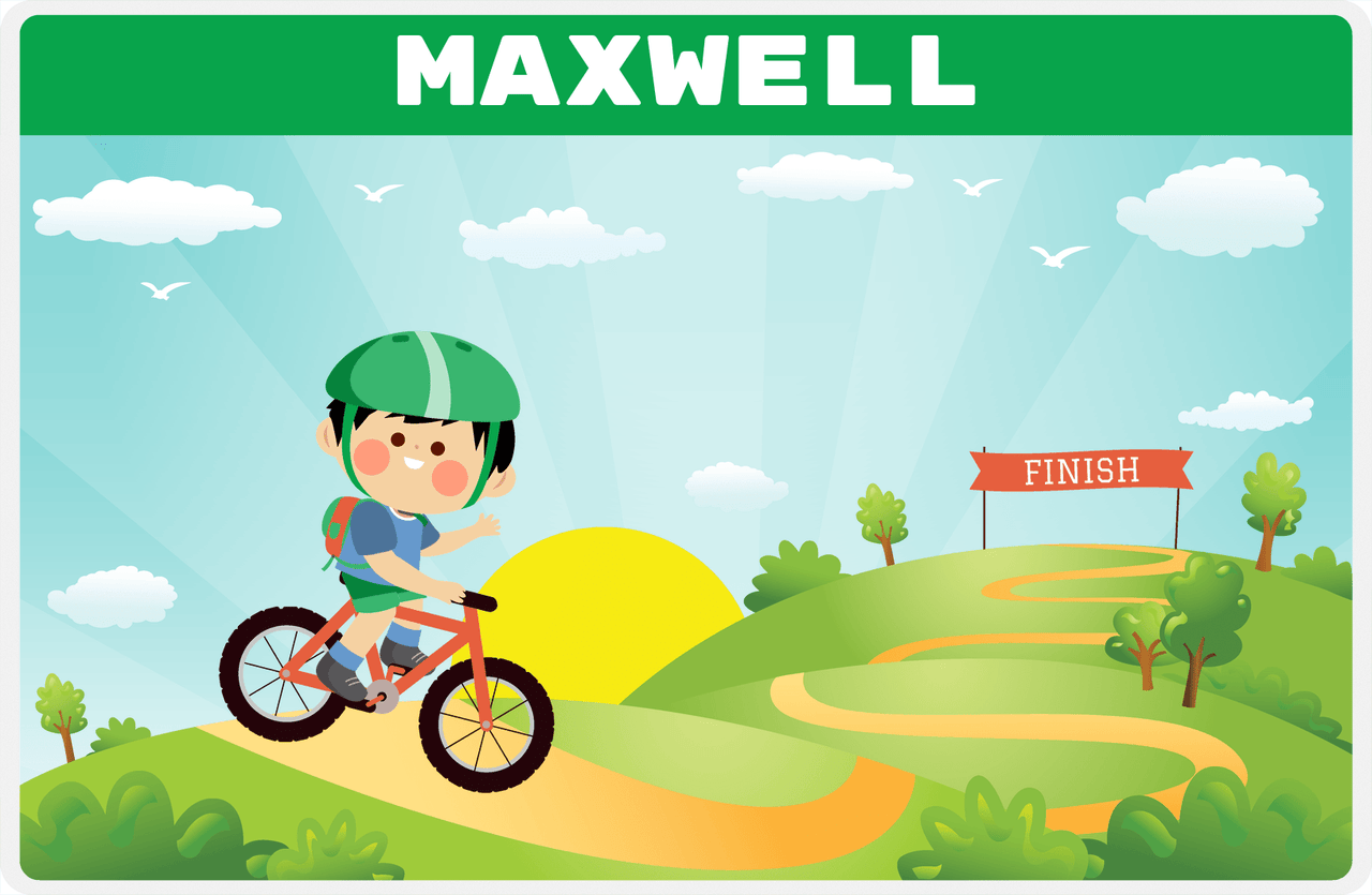 Personalized Bicycle Placemat IV - Downhill Race - Asian Boy -  View