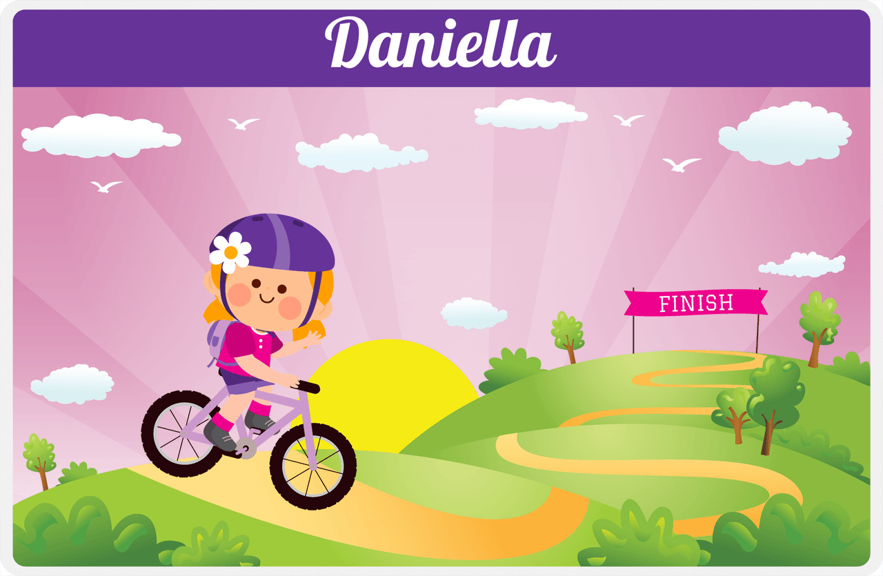 Personalized Bicycle Placemat V - Downhill Race - Blonde Girl -  View
