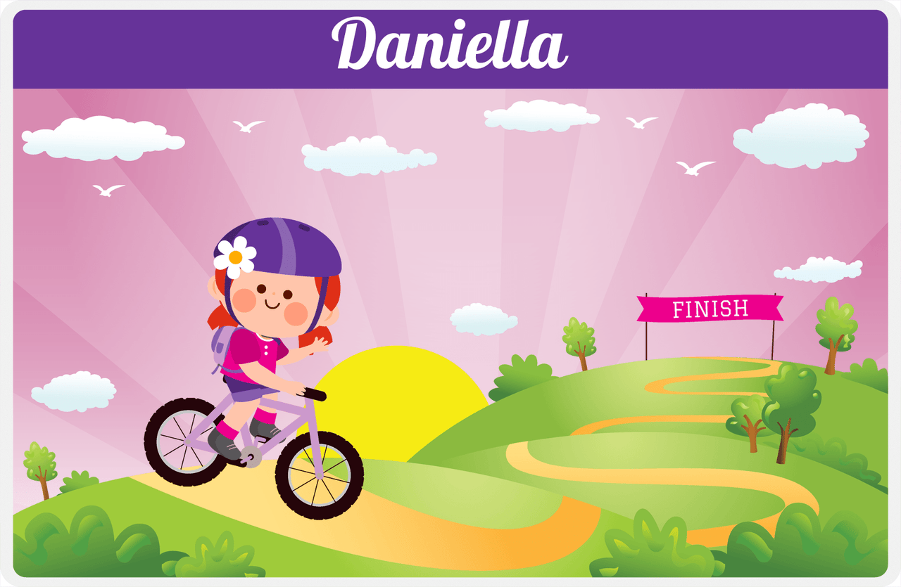 Personalized Bicycle Placemat V - Downhill Race - Redhead Girl -  View