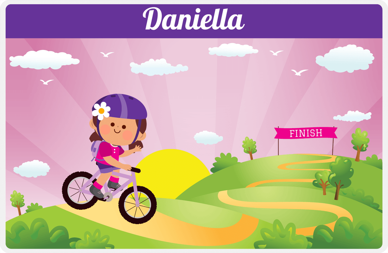 Personalized Bicycle Placemat V - Downhill Race - Brunette Girl -  View