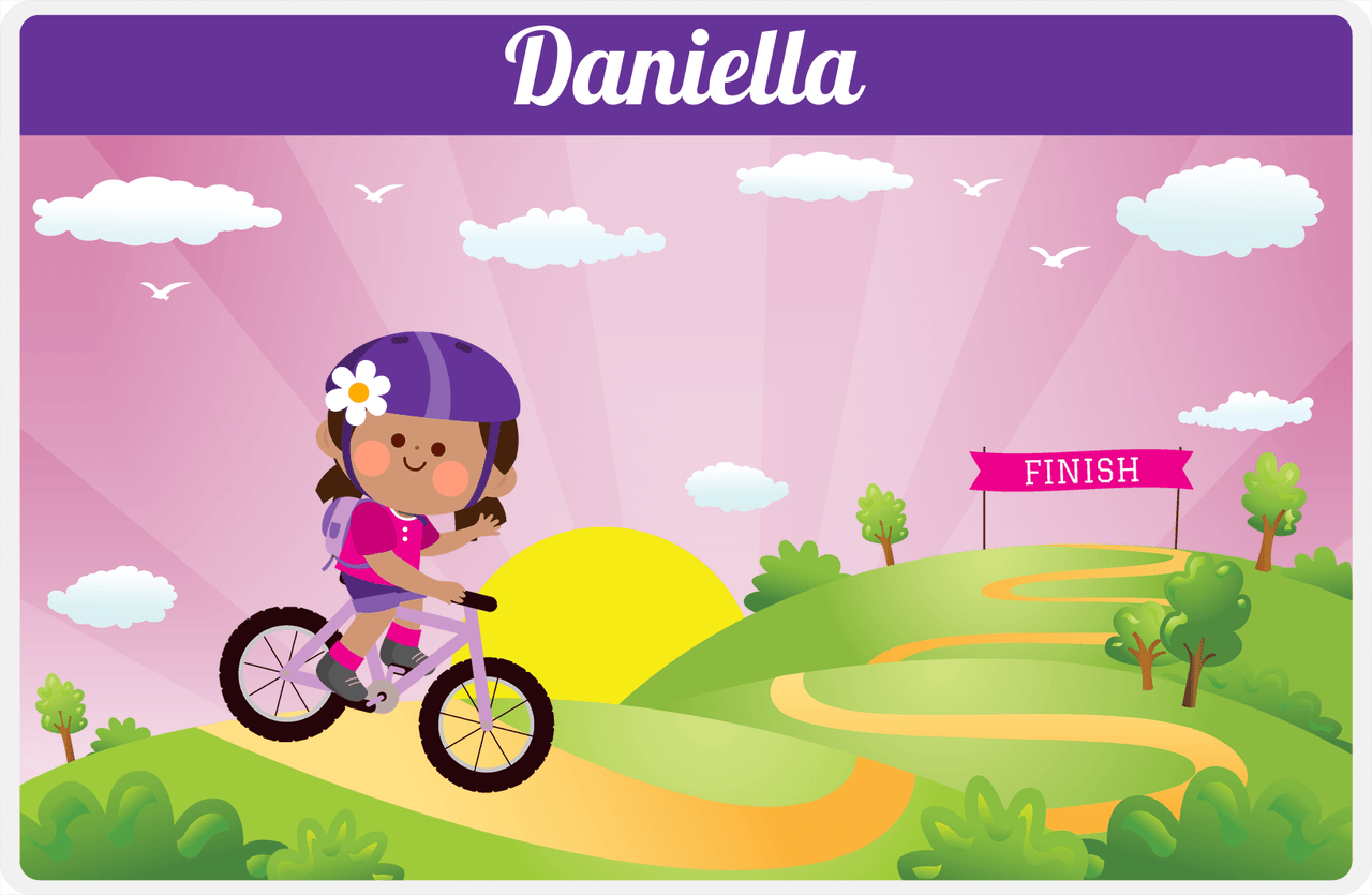 Personalized Bicycle Placemat V - Downhill Race - Black Girl I -  View