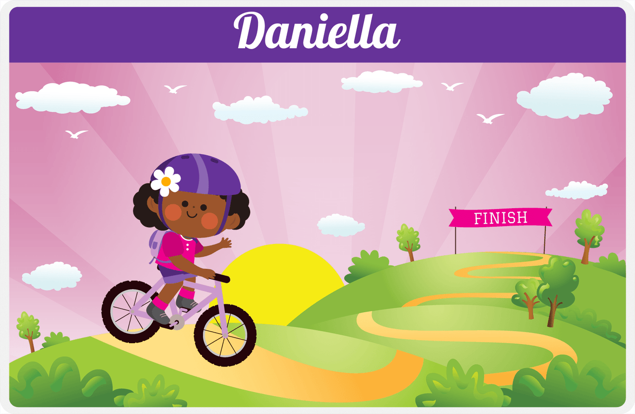 Personalized Bicycle Placemat V - Downhill Race - Black Girl II -  View