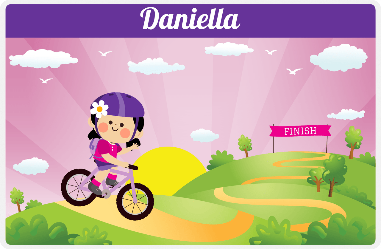 Personalized Bicycle Placemat V - Downhill Race - Asian Girl -  View