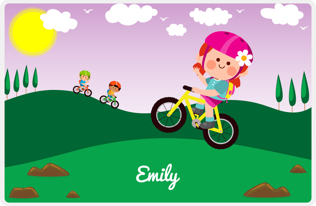 Personalized Bicycle Placemat VII - Wheelie Queen - Redhead Girl -  View