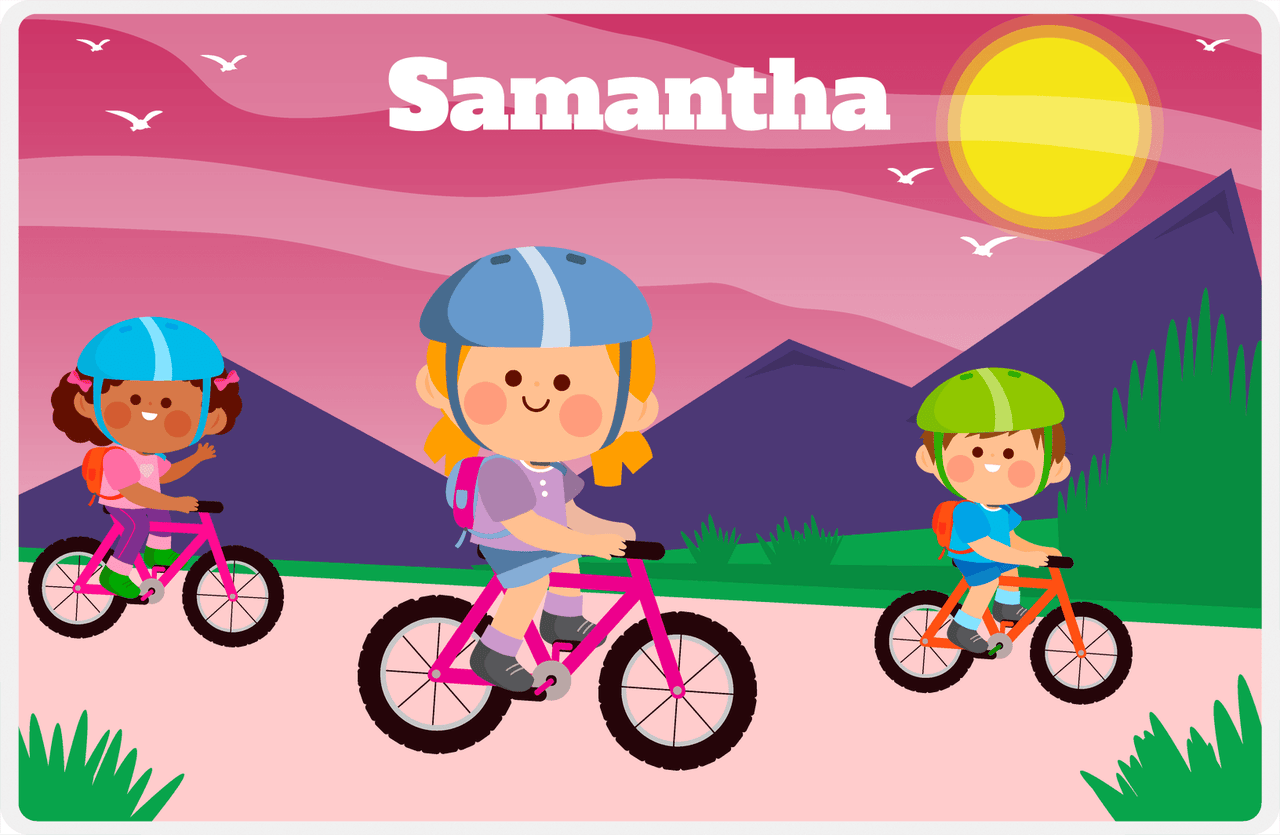 Personalized Bicycle Placemat IX - Mountain Ride - Blonde Girl -  View