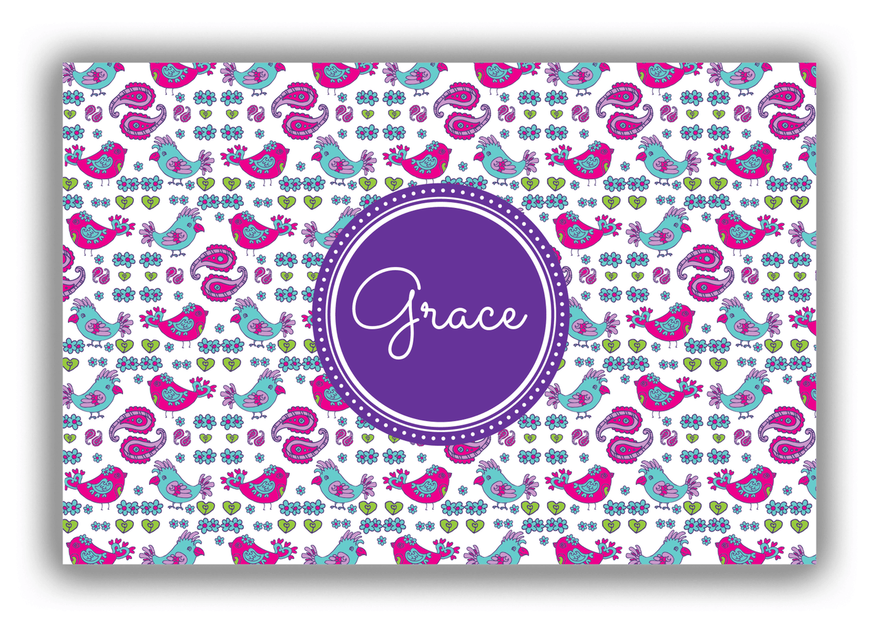 Personalized Birds Canvas Wrap & Photo Print VII - White Background - Circle Nameplate - Front View
