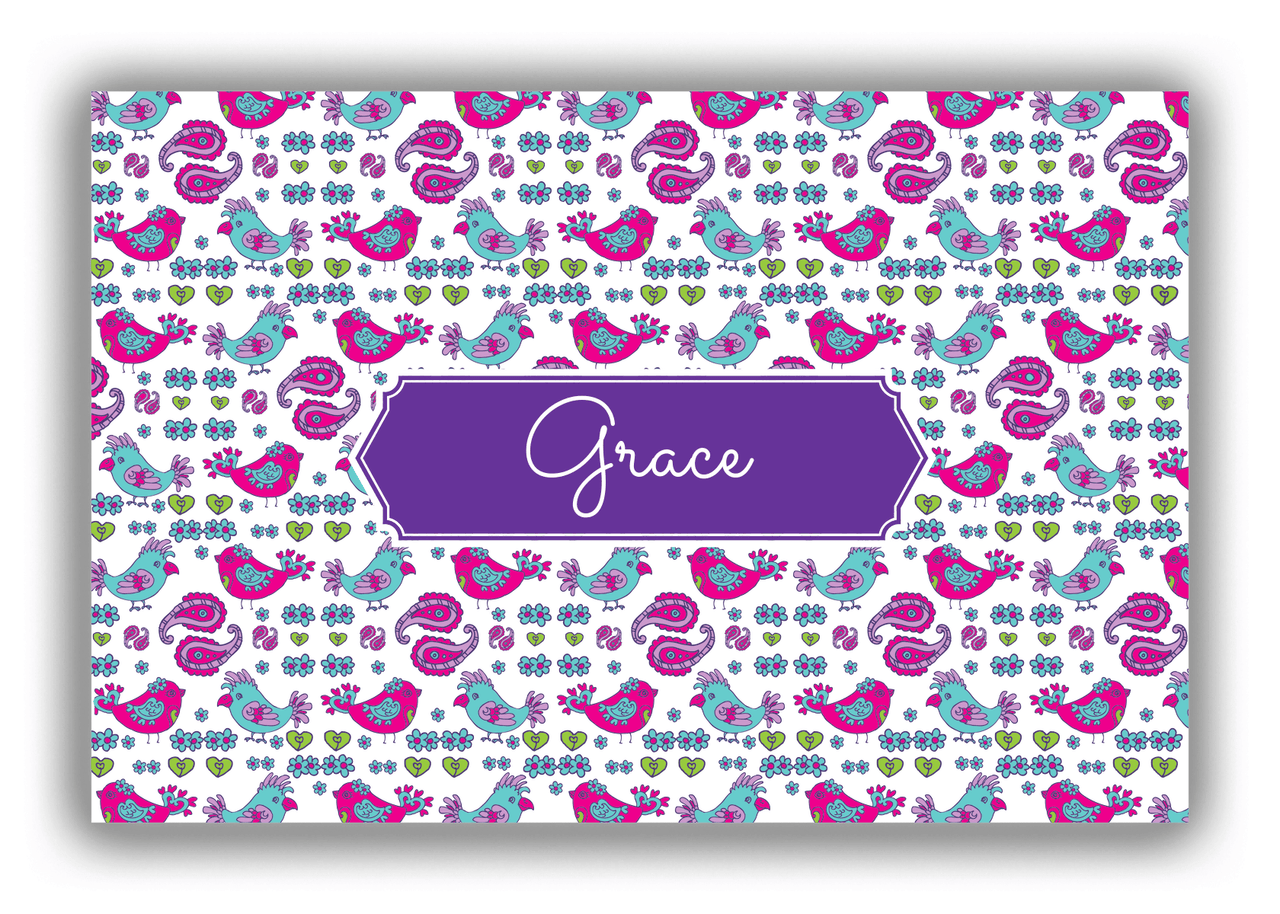 Personalized Birds Canvas Wrap & Photo Print VII - White Background - Decorative Rectangle Nameplate - Front View