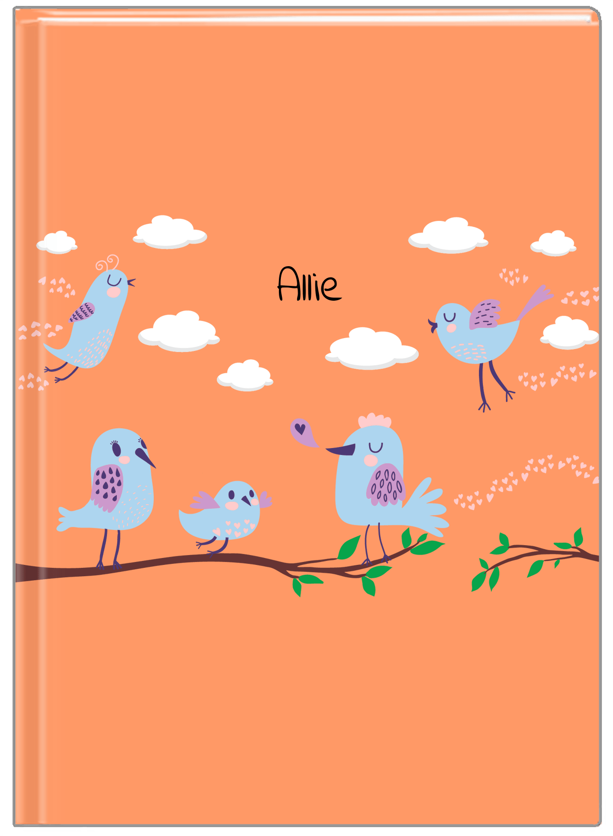 Personalized Birds Journal I - Orange Background - Front View