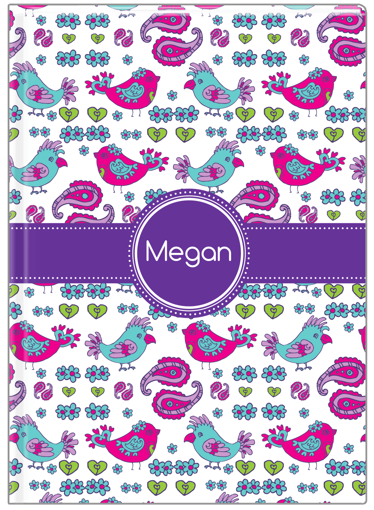 Personalized Birds Journal VII - White Background - Circle Ribbon Nameplate - Front View