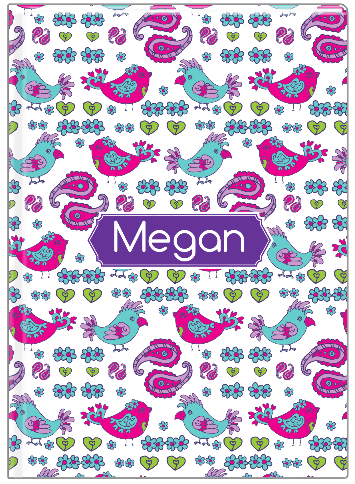 Personalized Birds Journal VII - White Background - Decorative Rectangle Nameplate - Front View