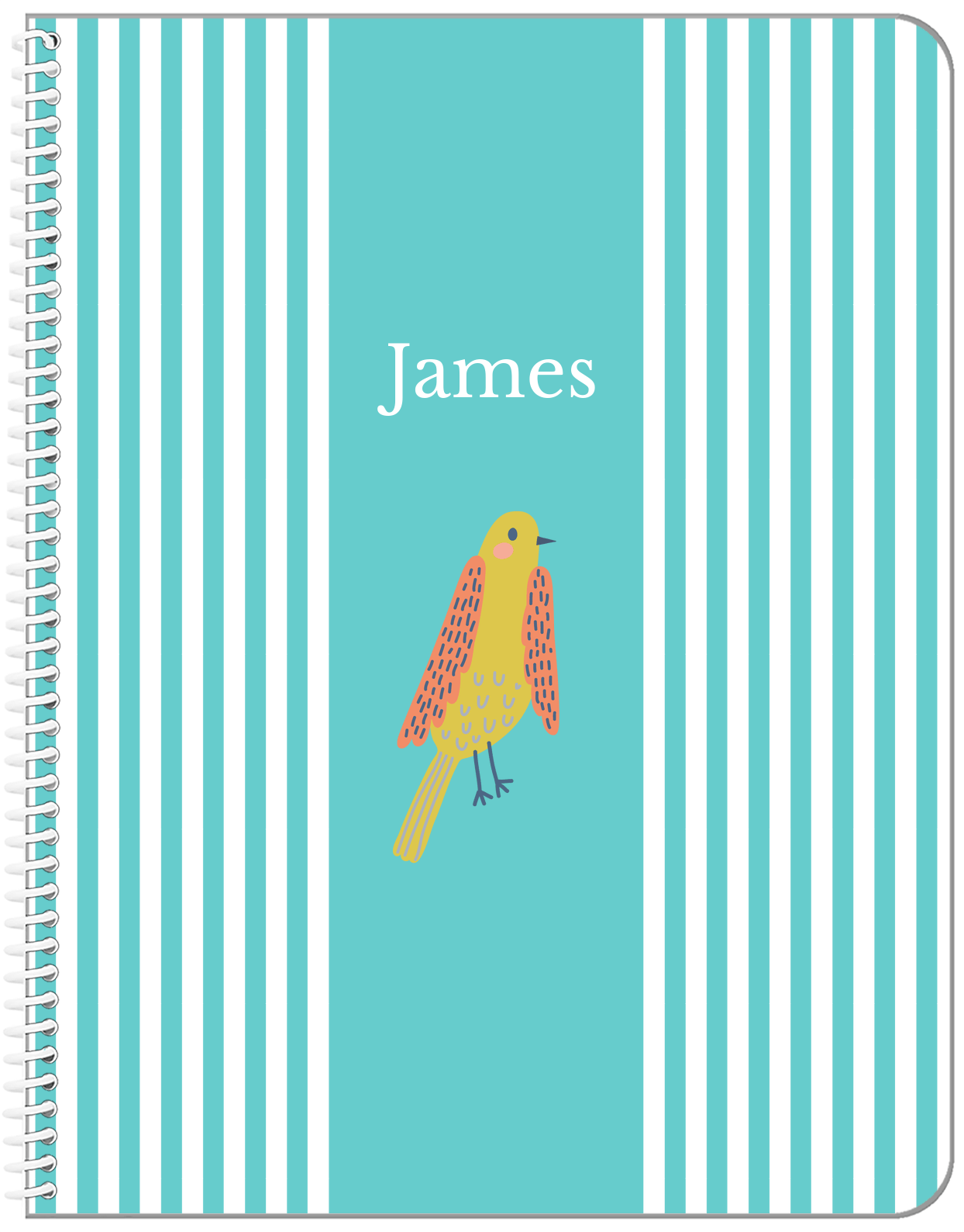 Personalized Birds Notebook III - Teal Background - Bird III - Front View
