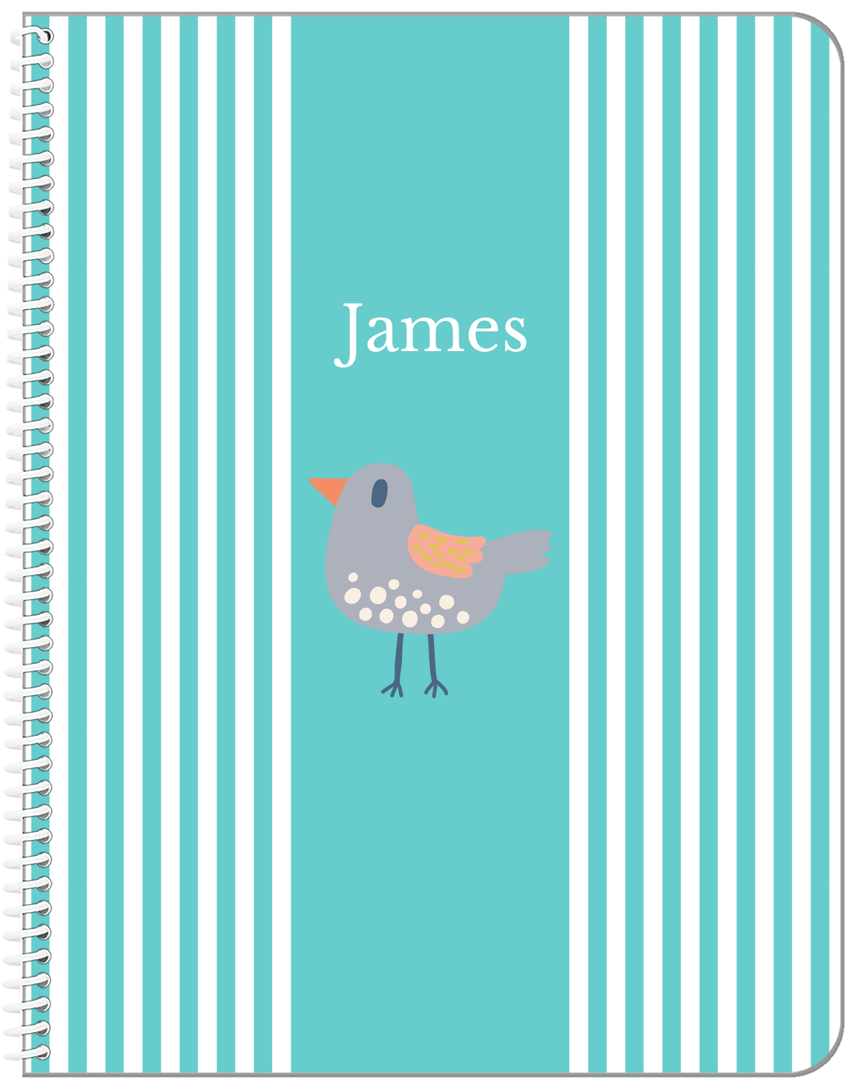 Personalized Birds Notebook III - Teal Background - Bird II - Front View