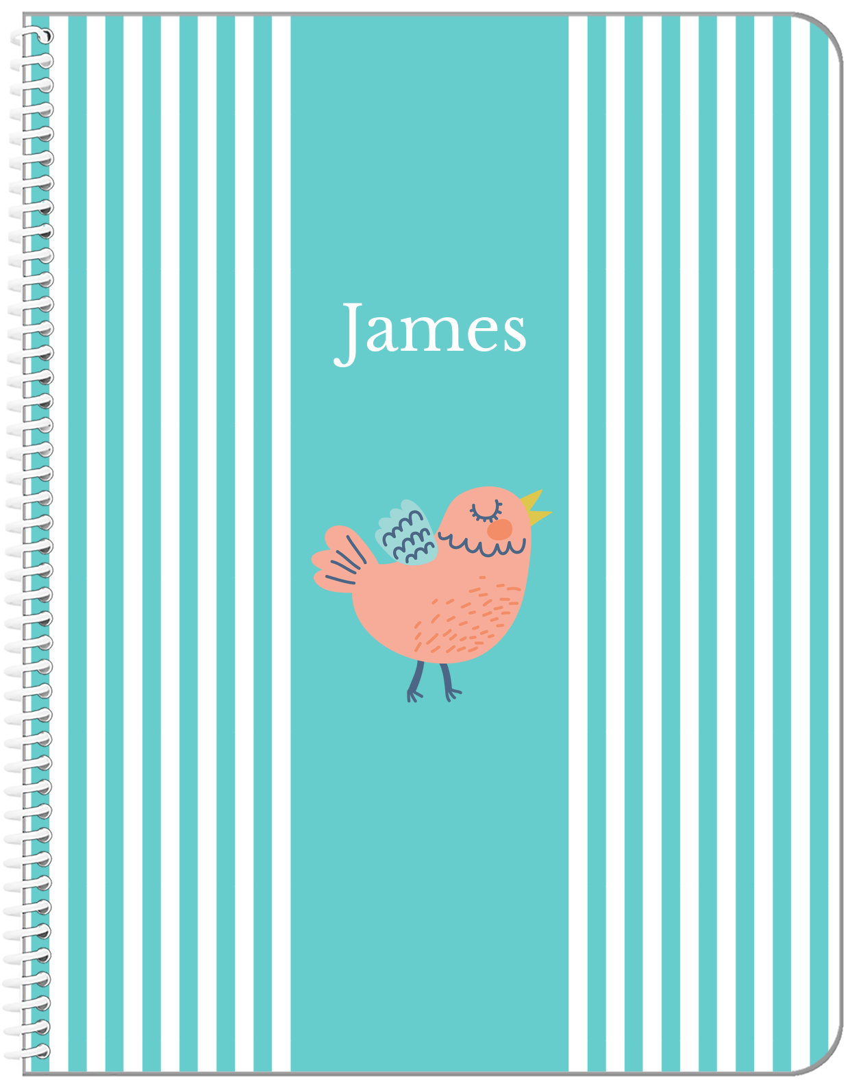 Personalized Birds Notebook III - Teal Background - Bird VIII - Front View