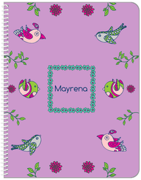 Thumbnail for Personalized Birds Notebook X - Purple Background - Square Flower Border - Front View