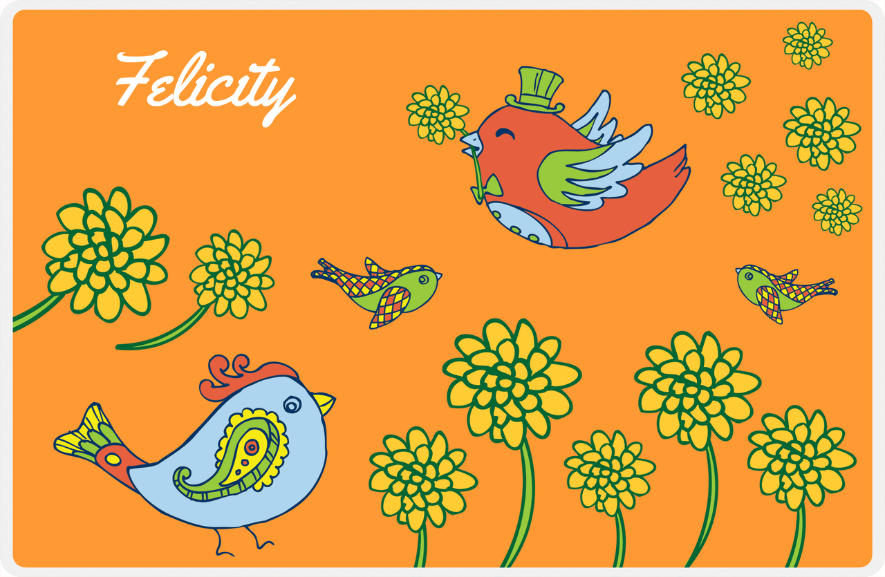 Personalized Birds Placemat VI - Orange Background -  View
