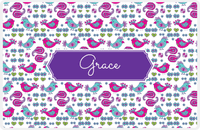 Thumbnail for Personalized Birds Placemat VII - White Background - Decorative Rectangle Nameplate -  View