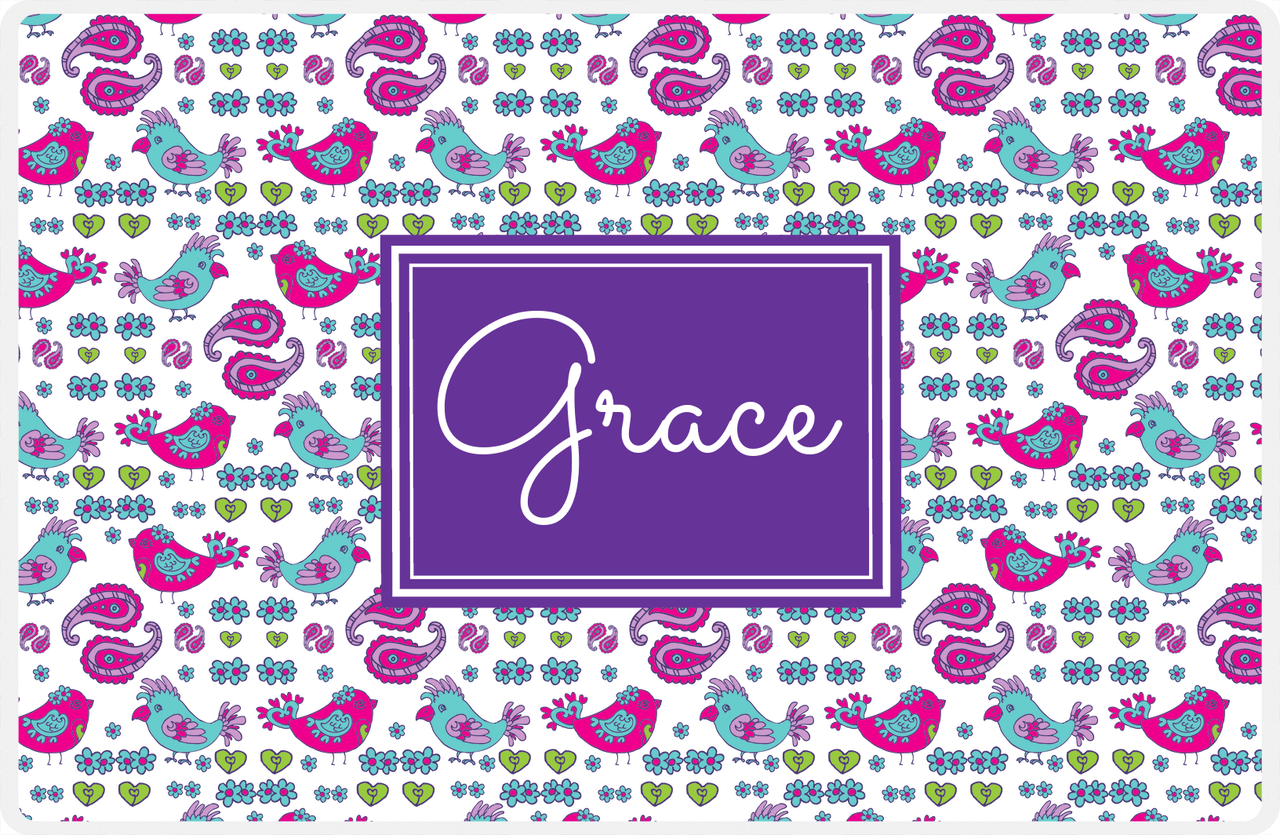 Personalized Birds Placemat VII - White Background - Rectangle Nameplate -  View