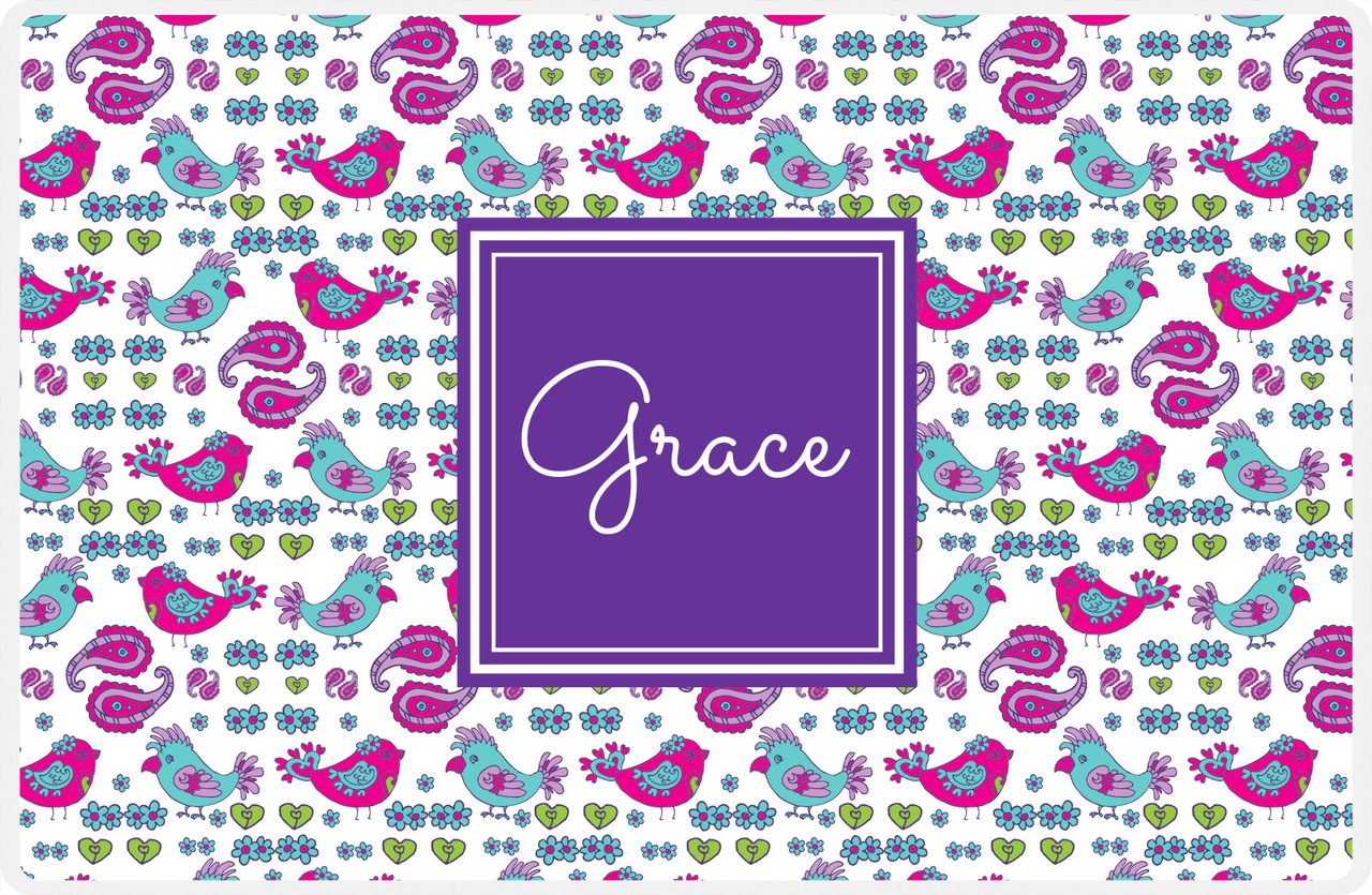 Personalized Birds Placemat VII - White Background - Square Nameplate -  View