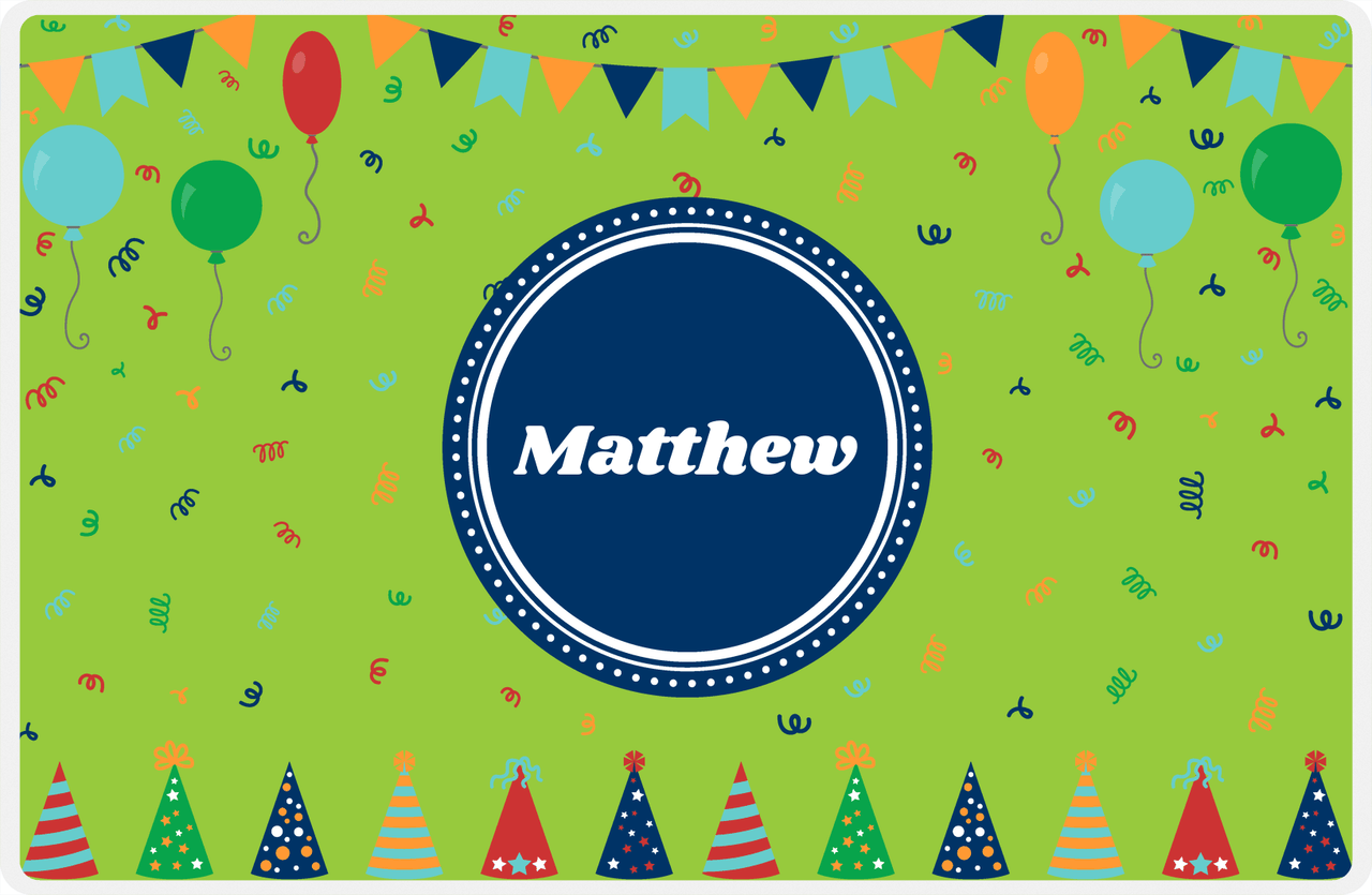 Personalized Birthday Placemat V - Party Hats - Circle Nameplate -  View