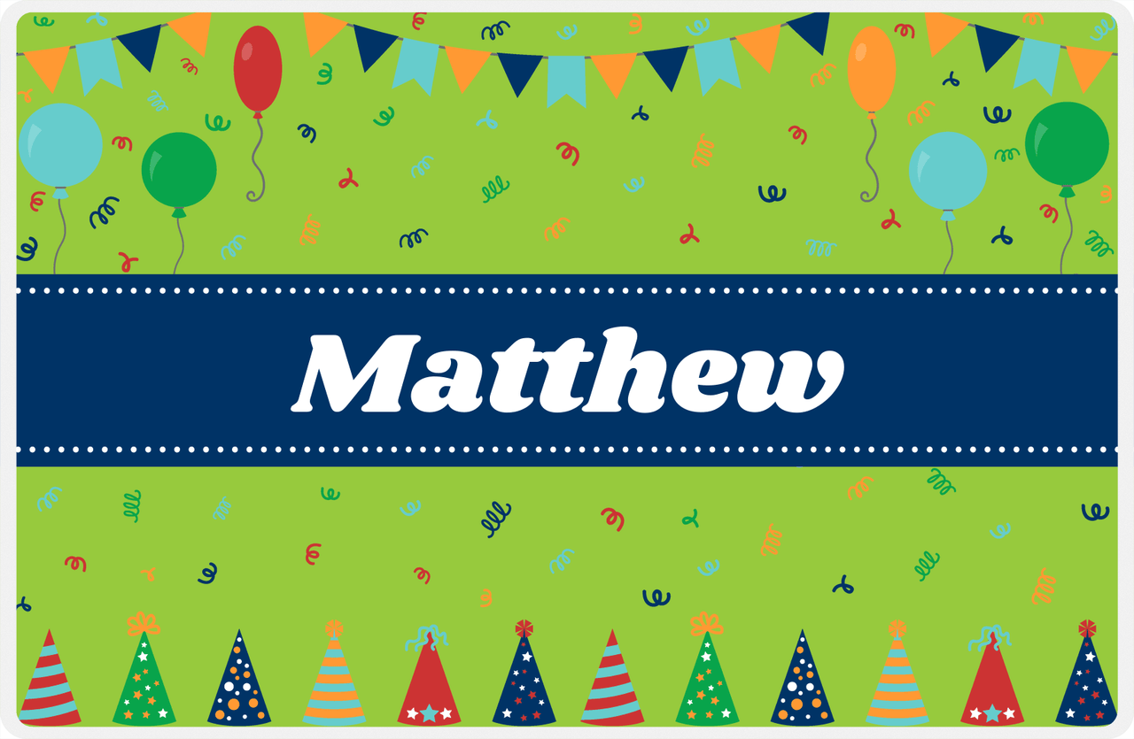 Personalized Birthday Placemat V - Party Hats - Ribbon Nameplate -  View
