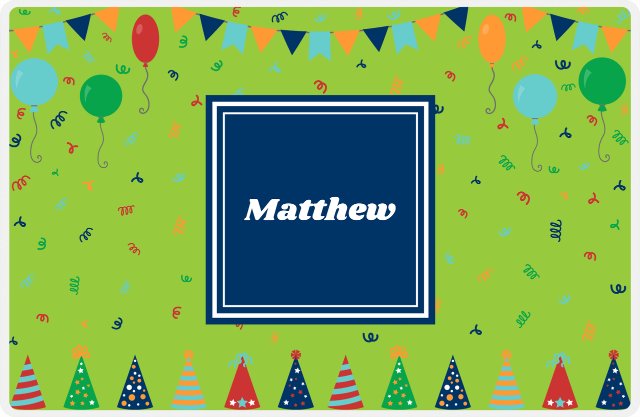 Personalized Birthday Placemat V - Party Hats - Square Nameplate -  View