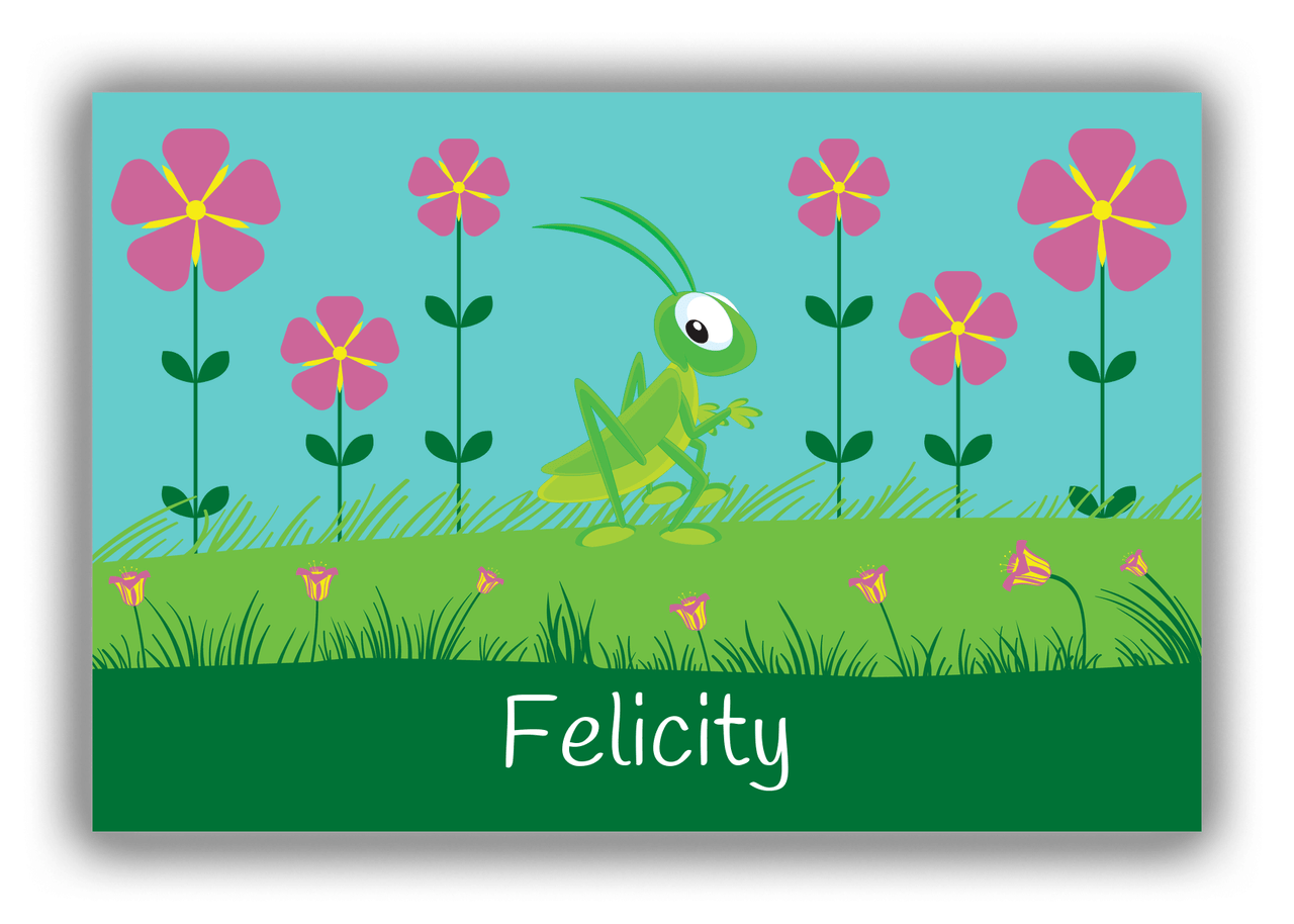 Personalized Bugs Canvas Wrap & Photo Print VI - Teal Background - Grasshopper - Front View