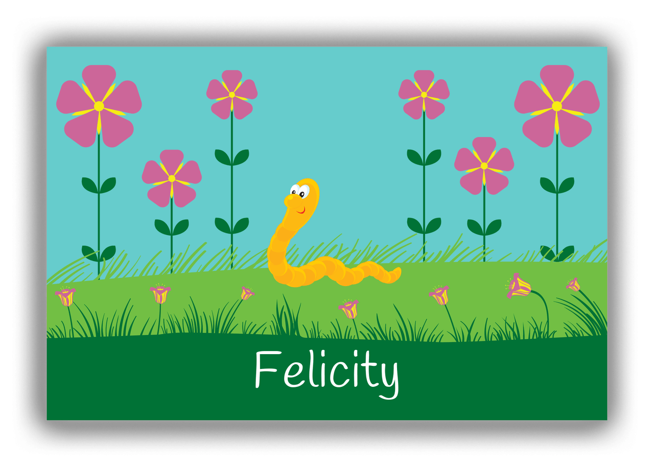 Personalized Bugs Canvas Wrap & Photo Print VI - Teal Background - Worm - Front View