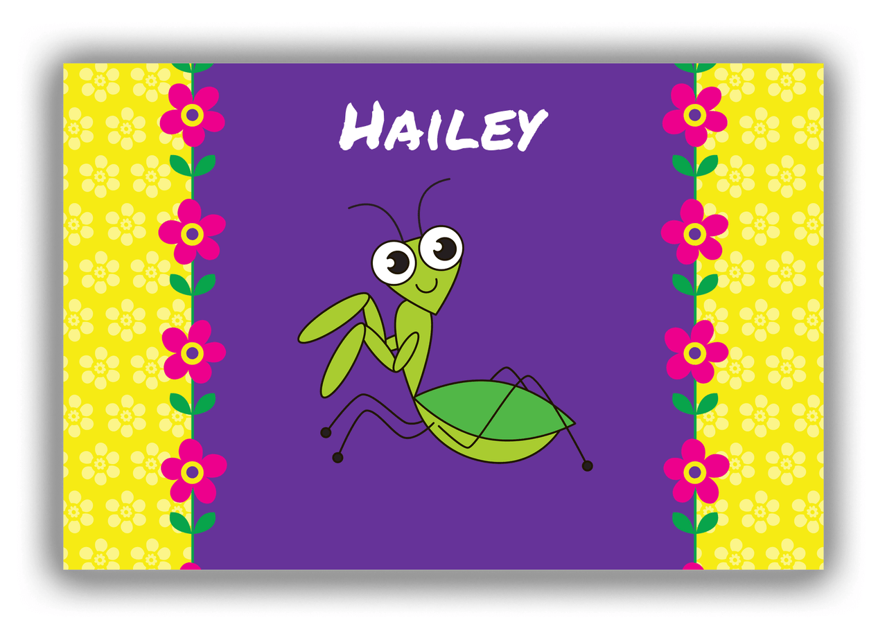 Personalized Bugs Canvas Wrap & Photo Print VIII - Purple Background - Preying Mantis - Front View