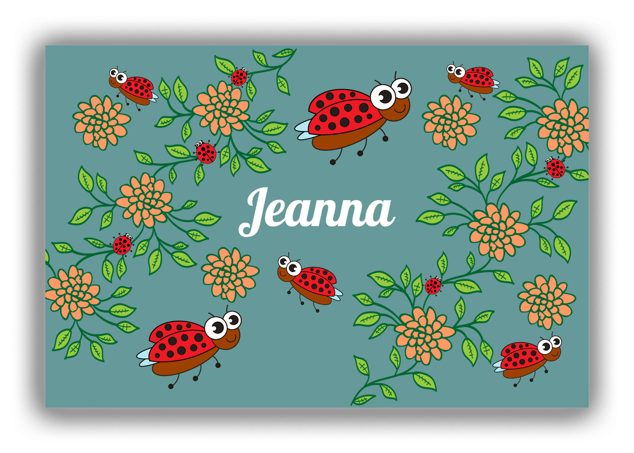 Personalized Bugs Canvas Wrap & Photo Print X - Teal Background - Ladybugs - Front View