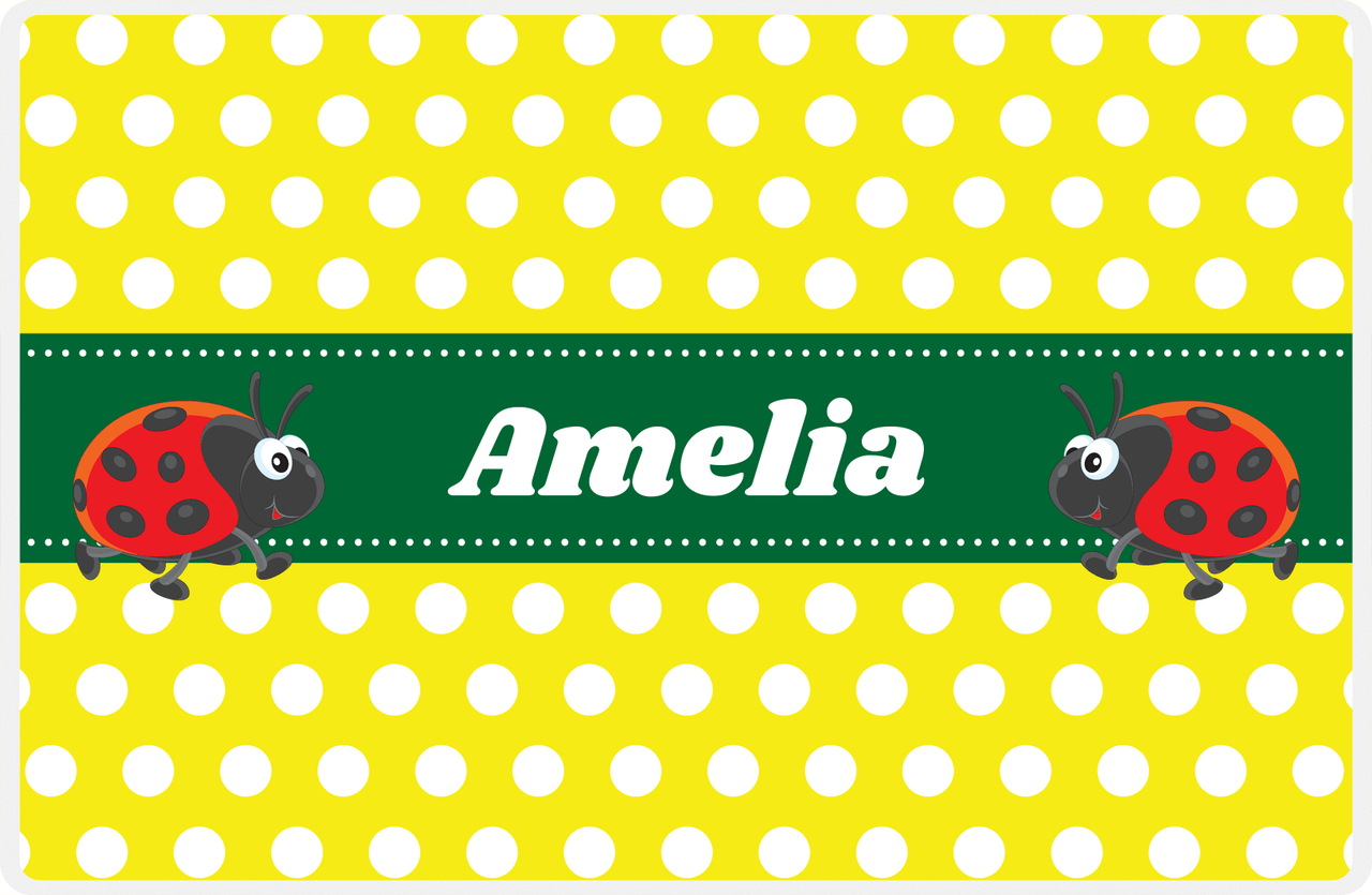 Personalized Bugs Placemat I - Yellow Polka Dots - Ladybug -  View