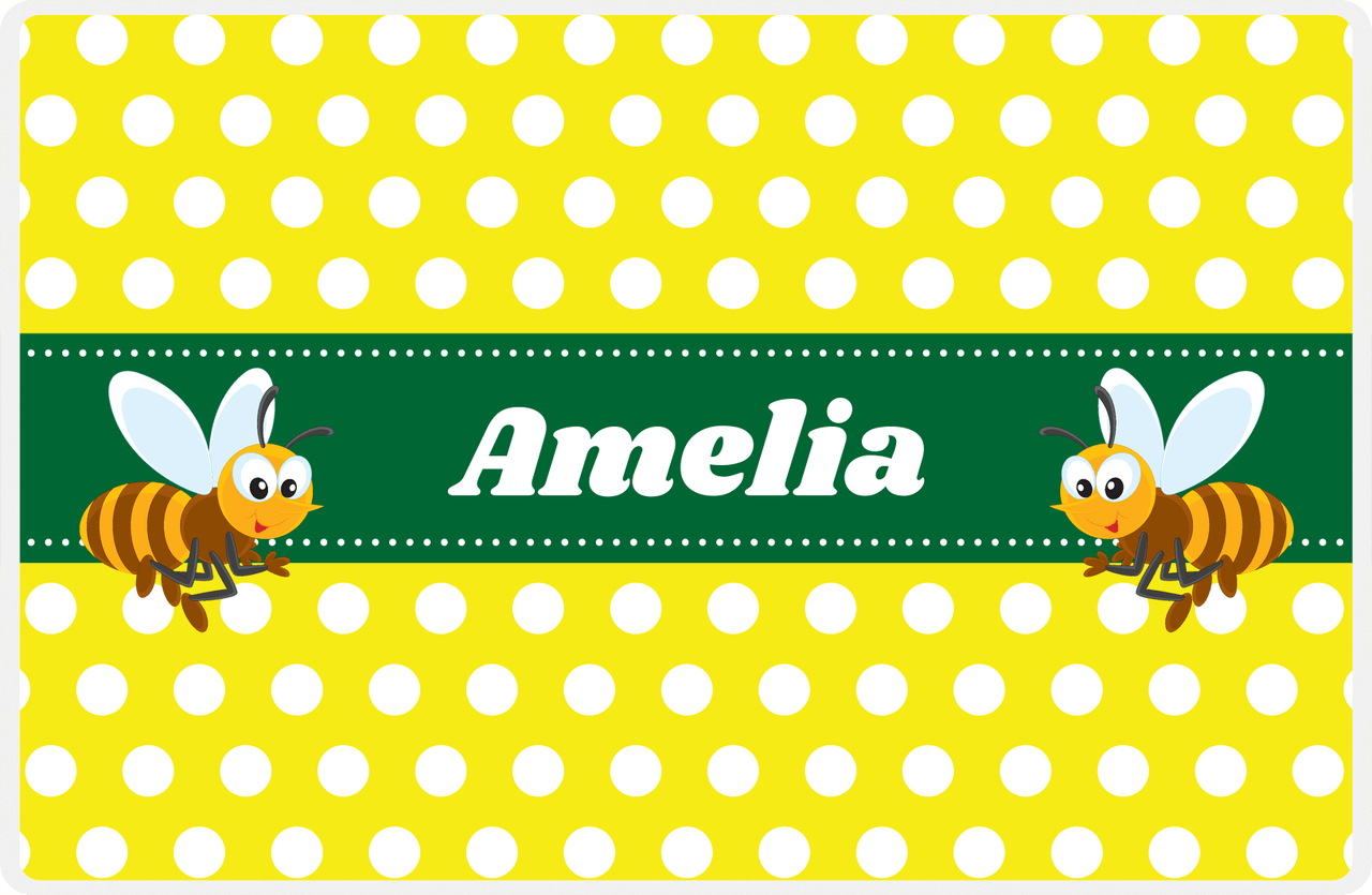 Personalized Bugs Placemat I - Yellow Polka Dots - Bee -  View
