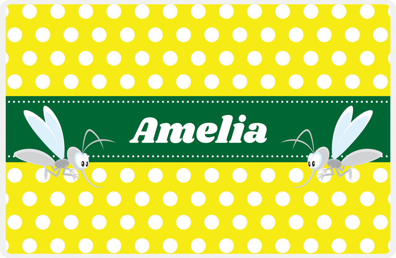 Personalized Bugs Placemat I - Yellow Polka Dots - Mosquito -  View