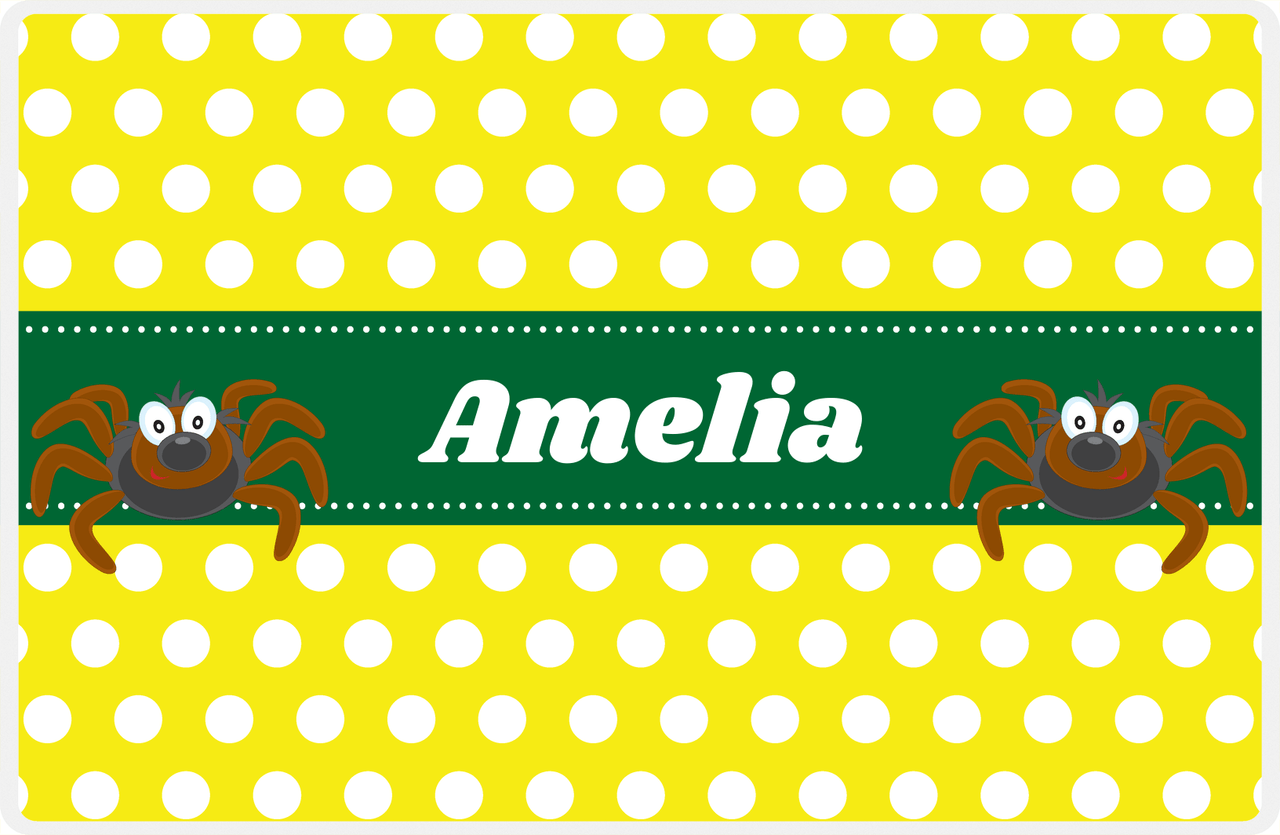 Personalized Bugs Placemat I - Yellow Polka Dots - Spider -  View