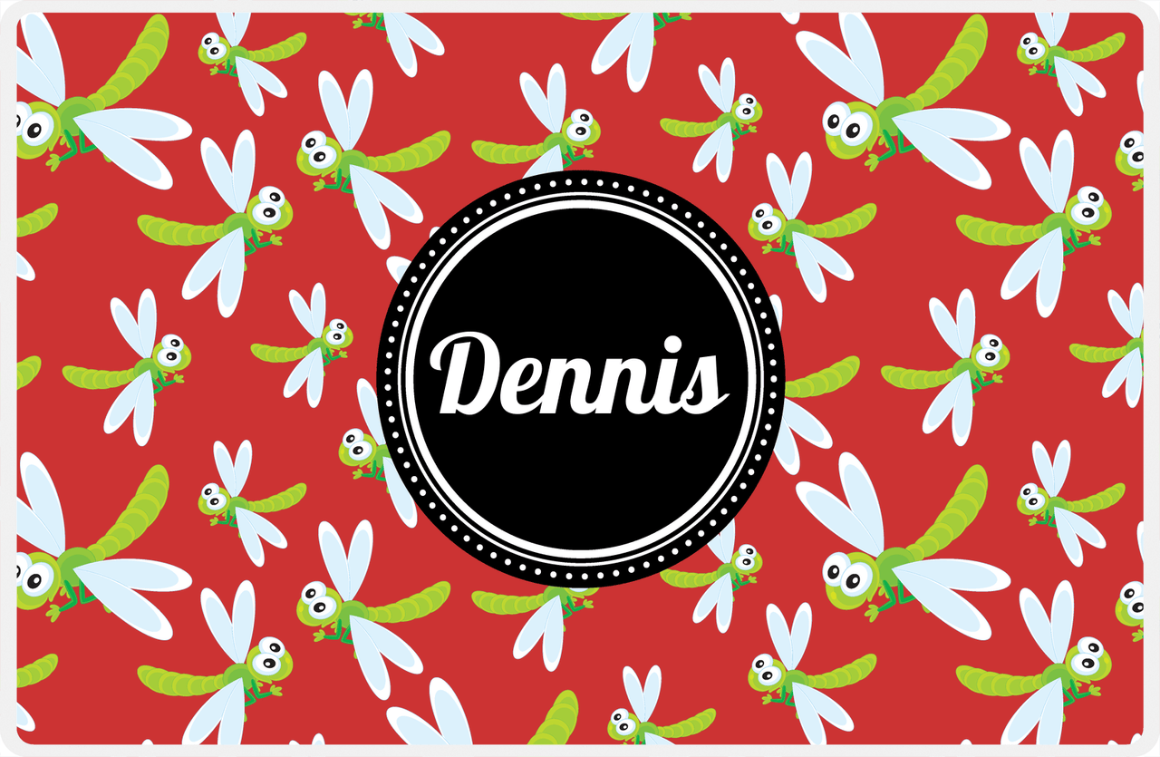 Personalized Bugs Placemat IV - Red Background - Dragonflies -  View