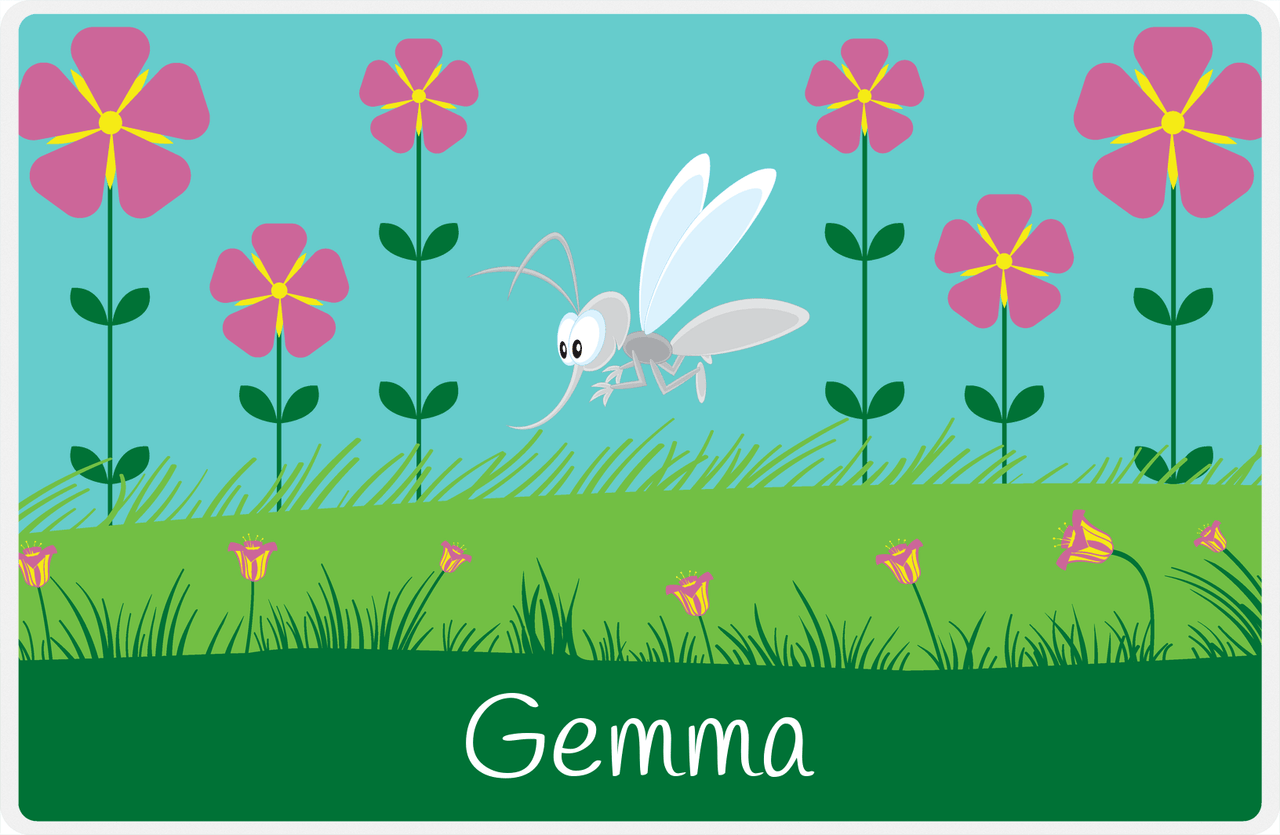 Personalized Bugs Placemat VI - Teal Background - Mosquito -  View