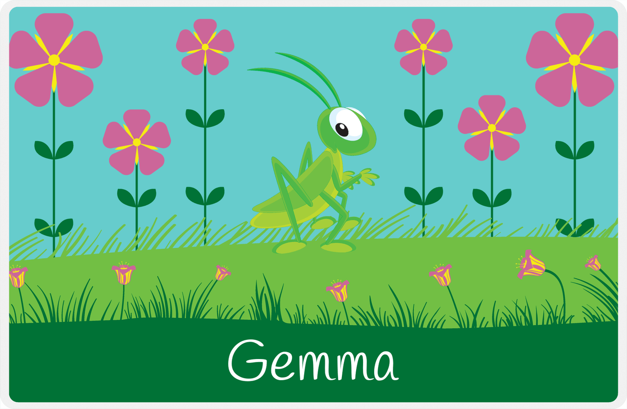 Personalized Bugs Placemat VI - Teal Background - Grasshopper -  View