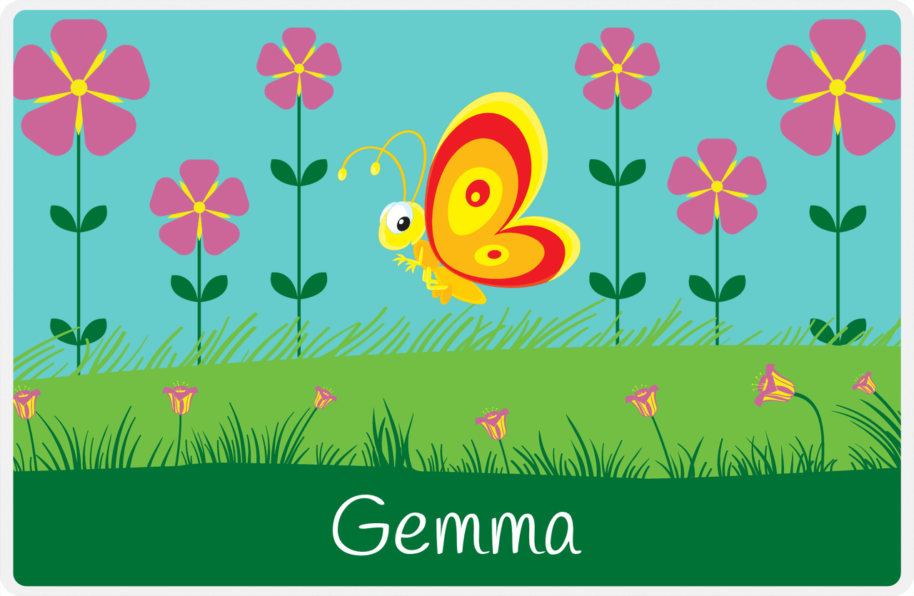 Personalized Bugs Placemat VI - Teal Background - Butterfly -  View