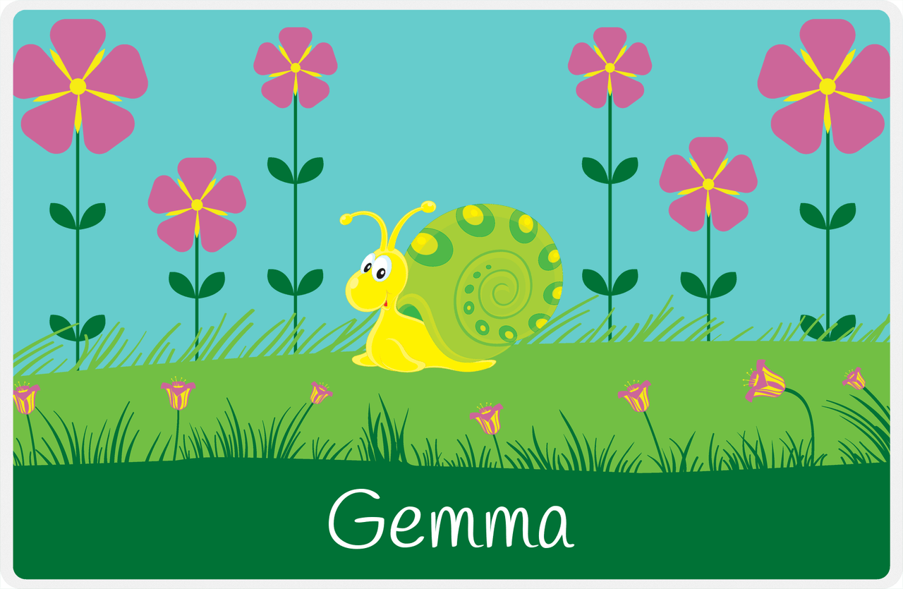 Personalized Bugs Placemat VI - Teal Background - Snail -  View