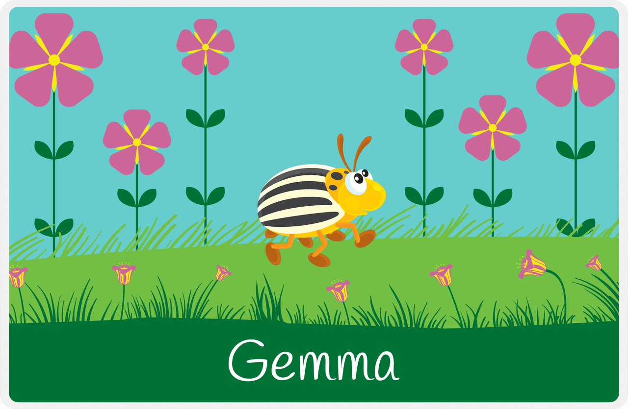 Personalized Bugs Placemat VI - Teal Background - Beetle -  View
