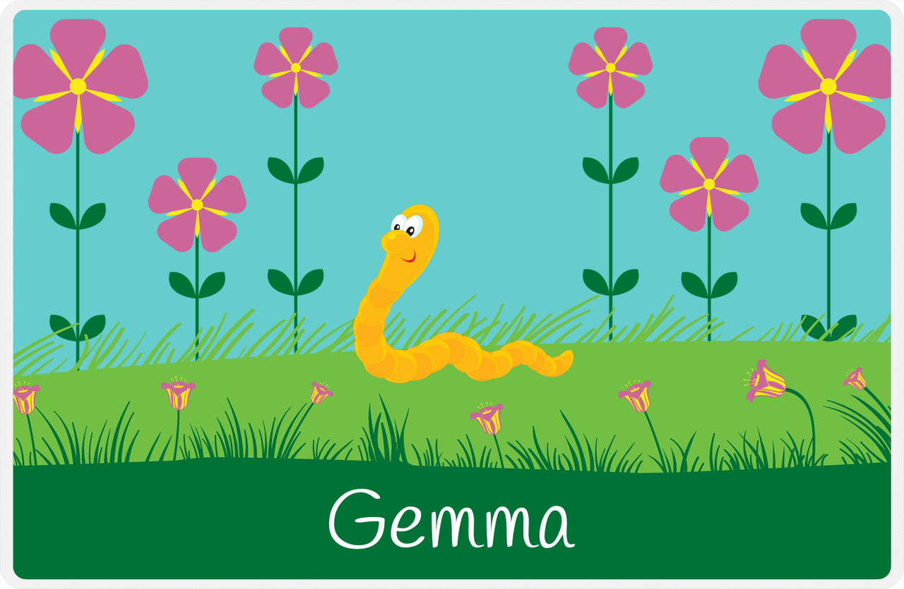 Personalized Bugs Placemat VI - Teal Background - Worm -  View
